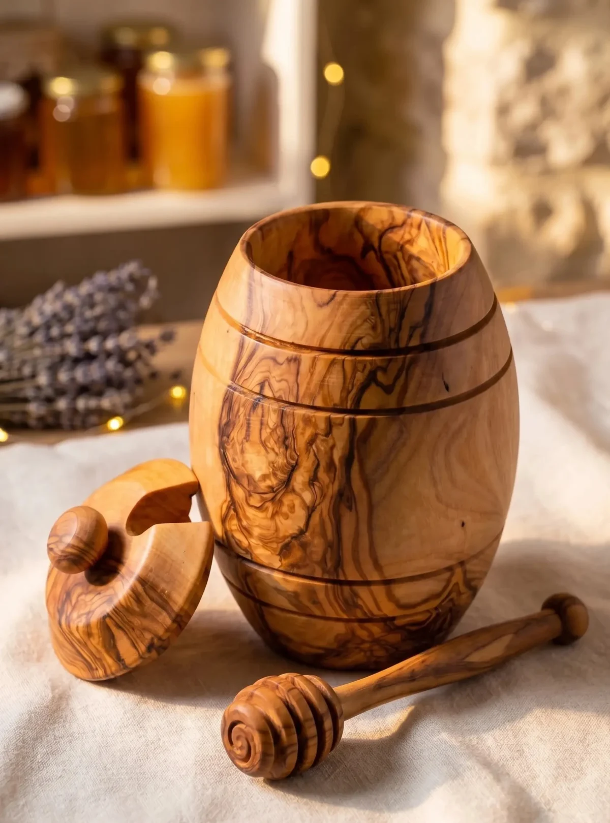 Pot à miel avec cuillère en bois d'olivier